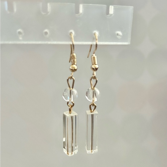 New Dainty Gold and Clear Beaded Drop Earrings - Picture 5 of 5